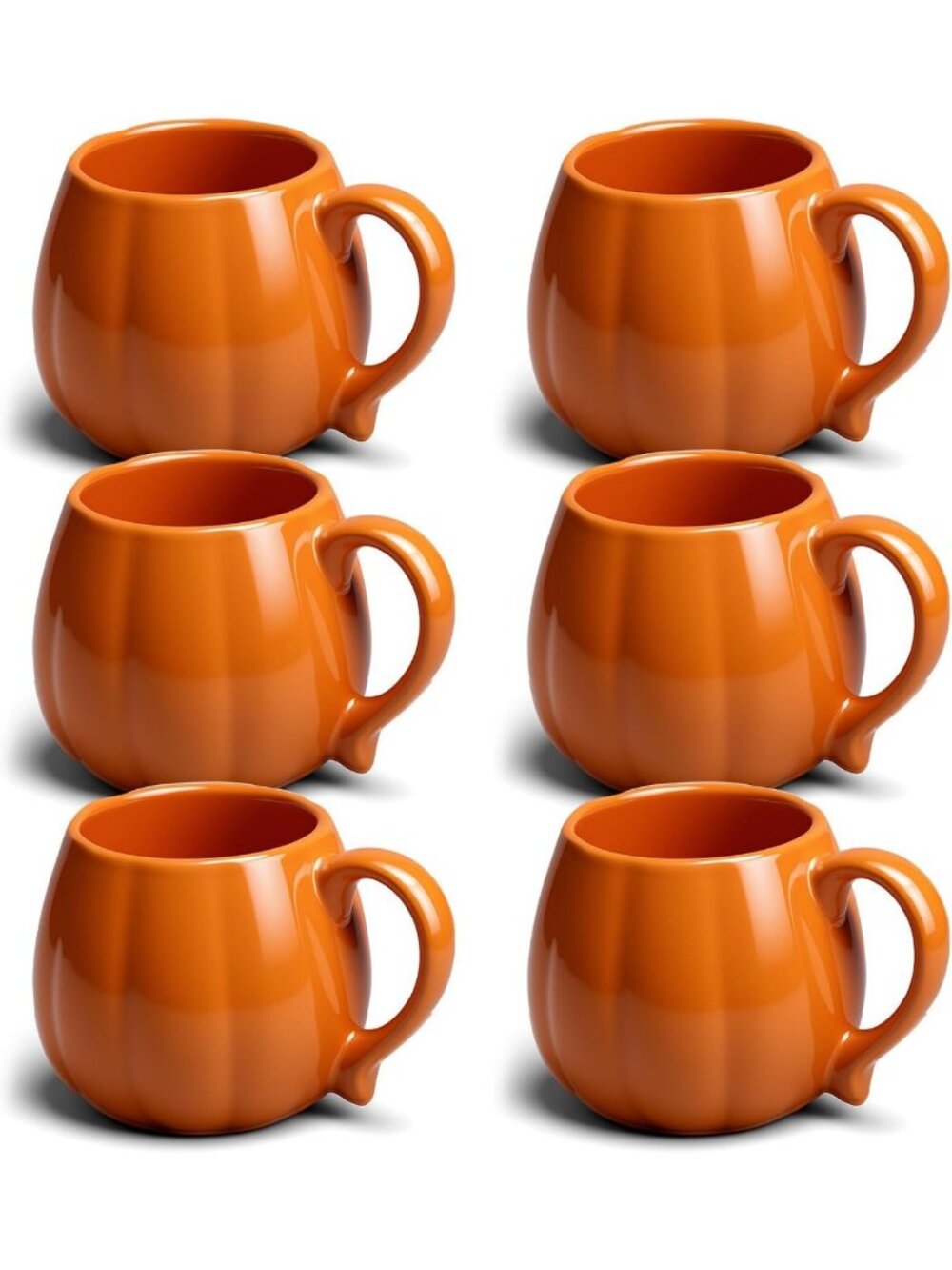 Set of 6 Pumpkin-Shaped Ceramic Coffee Mugs for Fall, Halloween & Thanksgiving